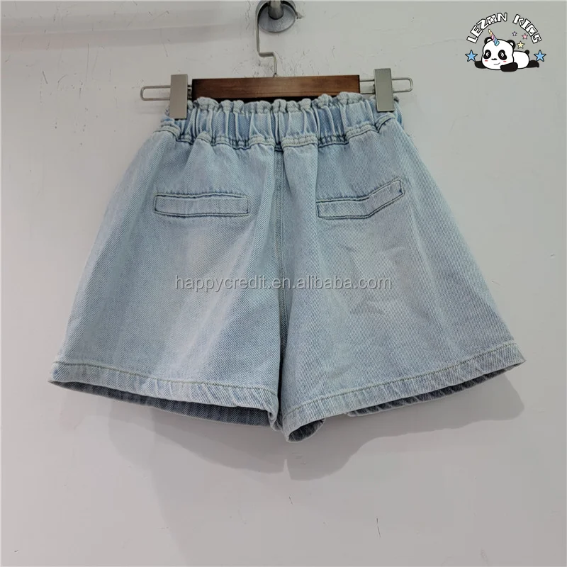 LEZONKIDS - Shorts de ganga personalizáveis para meninas com cintura alta e miçangas de cristal em forma de coração requintado no verão